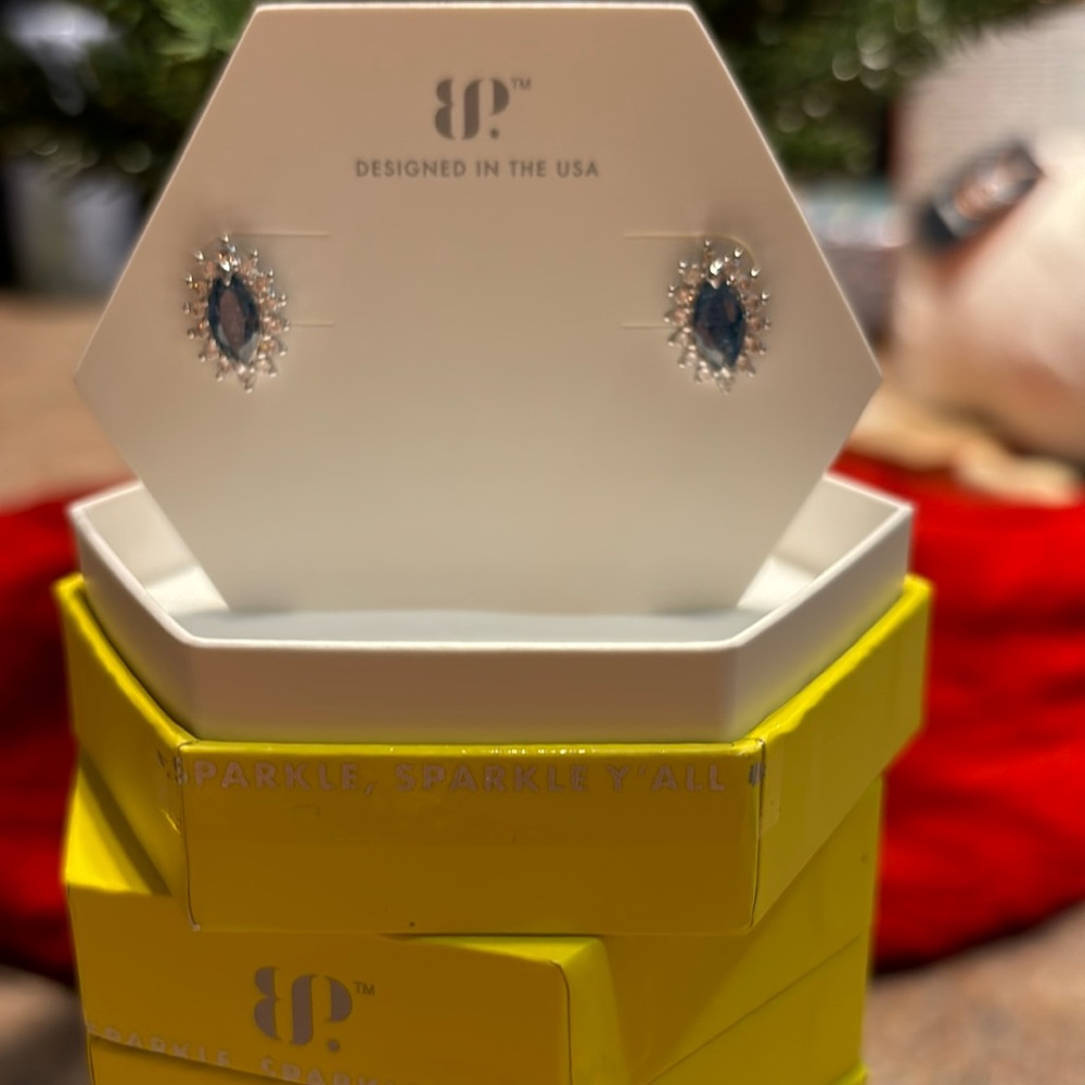 Lab created London blue sapphire ice crystal earrings